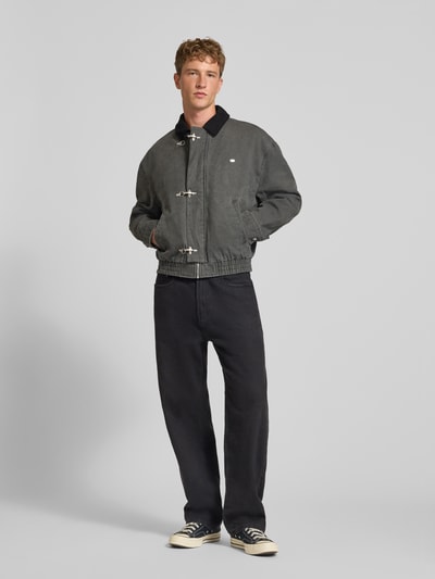 REVIEW Gewaschene Bomberjacke mit Metallverschlüssen Black 1