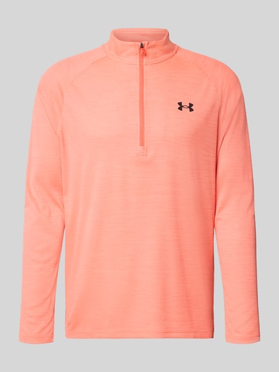 Produktfoto, Sweatshirt mit kurzem Reißverschluss und Logo-Print von Under Armour in Koralle mit Stehkragen, gerader Schnitt, glatte Textur