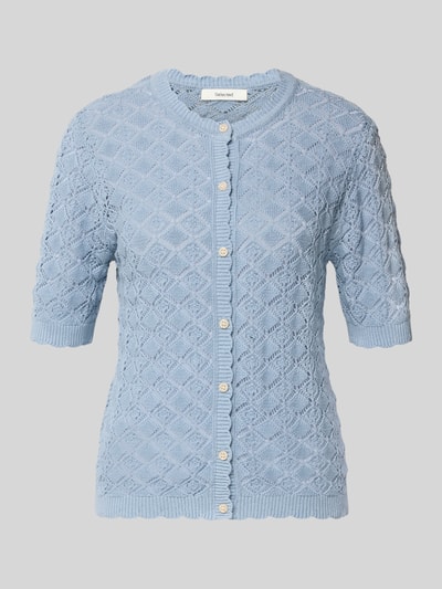 Produktfoto, Regular Fit Strickjacke aus reiner Baumwolle Modell 'SOFIA' von Selected Femme, efekt: jednolity kolor, ażur, jasnoniebieski, listwa guzikowa, okrągły dekolt, rękaw o dł. 1/2, zakończenie muszelkowe