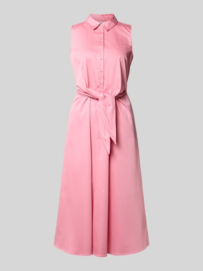 Produktfoto, Hemdblusenkleid aus Satin in Midilänge von Comma, rosa, taillierte Passform, ärmelloses Design, Knopfleiste, abnehmbares Taillenband, Baumwoll-Mix, glatte Textur, Länge und Brustweite gemäß Größe 36