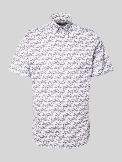 Produktfoto, Regular Fit Freizeithemd mit Kentkragen von OLYMP, Floraler Allover-Print, kurzärmelig, durchgehende Knopfleiste, weiß-braun