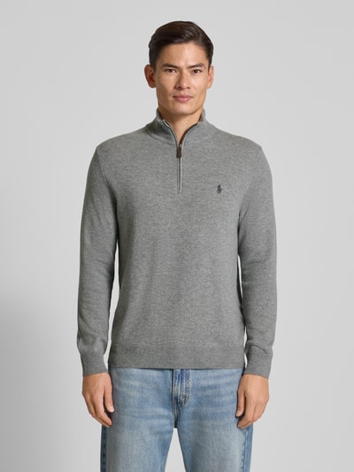 Polo Ralph Lauren Strickpullover aus Wolle mit Stehkragen und Reißverschluss Mittelgrau 4