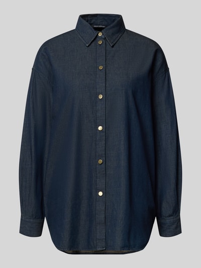 Produktfoto, Relaxed Fit Hemdbluse in Denim-Optik von ARMANI EXCHANGE aus reiner Baumwolle, dunkelblau, mit Hemdblusenkragen und Knopfleiste.