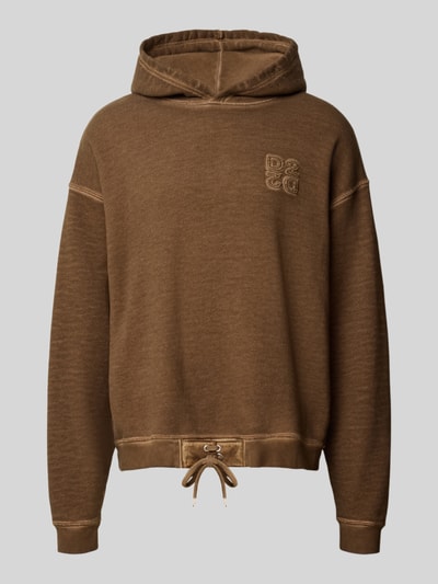 Produktfoto, Relaxed Fit Hoodie aus reiner Baumwolle mit Logo-Stickerei von Dsquared2 in Braun, Kordelzug am Saum, langärmlig, strukturierte Oberfläche