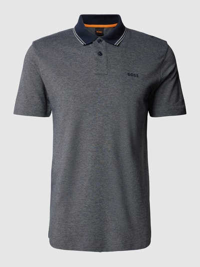 BOSS Orange Slim fit poloshirt met labelprint Donkerblauw - 2