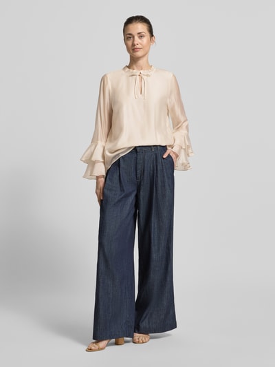 COMMA regular fit blouse van lyocellmix met volants Zand - 1