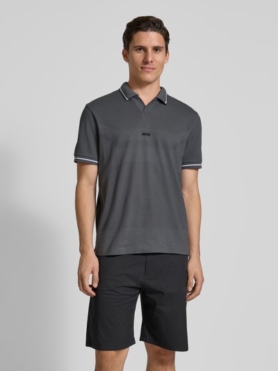 BOSS Green Regular fit poloshirt met labelstitching Donkergrijs - 4