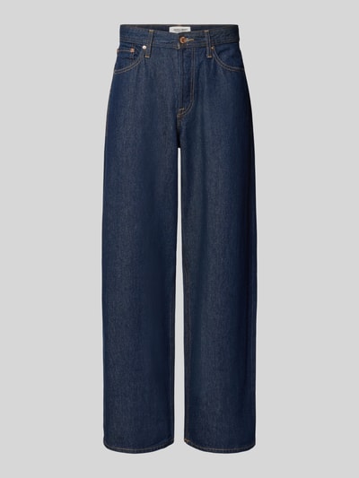 Produktfoto, Wide Fit Jeans im 5-Pockets-Design Modell 'Dave' von Jack & Jones, reine Baumwolle, dunkelblaue Waschung, sichtbare Nähte.