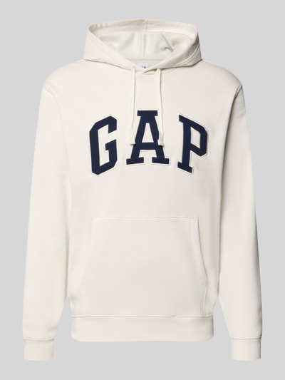 Productfoto, Hoodie met kangoeroezak van GAP in katoenmix, losse fit, label-stitching, geribde boorden, crèmekleurige stof, kap met trekkoord