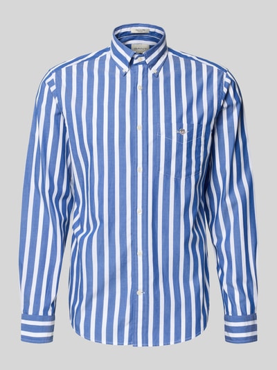 Productfoto, Slim Fit Freizeithemd mit Brusttasche van Gant, blauw-witte verticale strepen, lange mouwen, katoen, borstzak, logo-stiksel