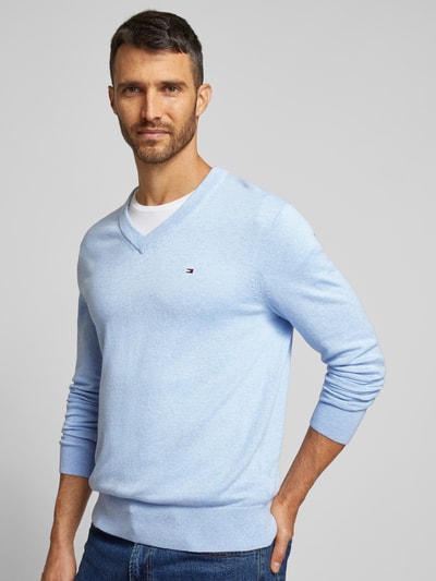 Tommy Hilfiger Gebreide pullover met logostitching, model 'PIMA' Lichtblauw - 3