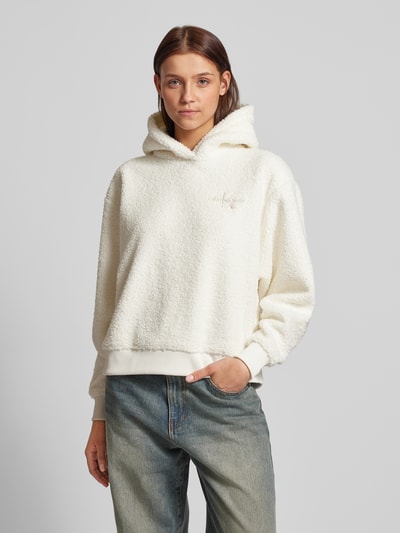 Calvin Klein Jeans Fleece hoodie met labelstitching Ecru - 4