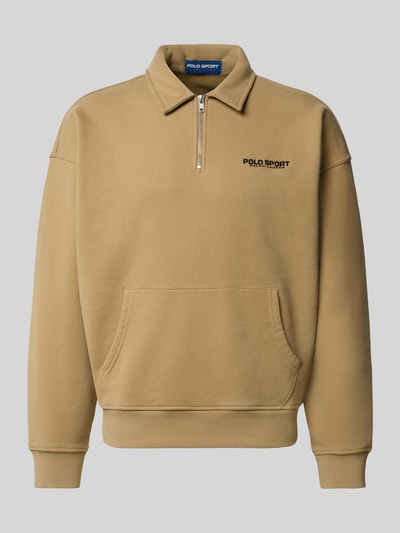 Produktfoto, Regular Fit Troyer aus Baumwoll-Mix von Polo Ralph Lauren in Beige mit Reißverschluss, Rippbündchen und glatter Textur.