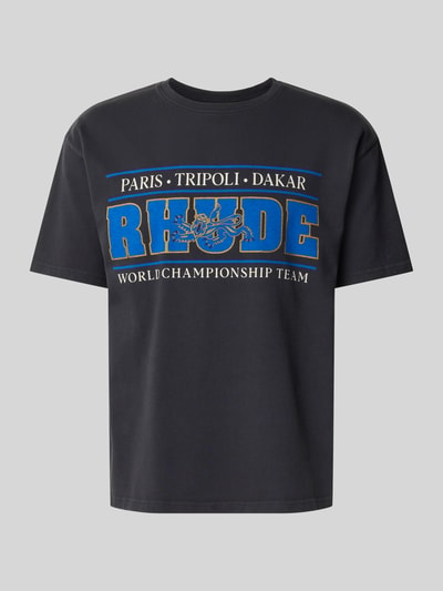 Produktfoto, Relaxed Fit t-shirt uit puur katoen van RHUDE, heren t-shirt, zwart met blauwe en witte details, Heren t-shirt van RHUDE