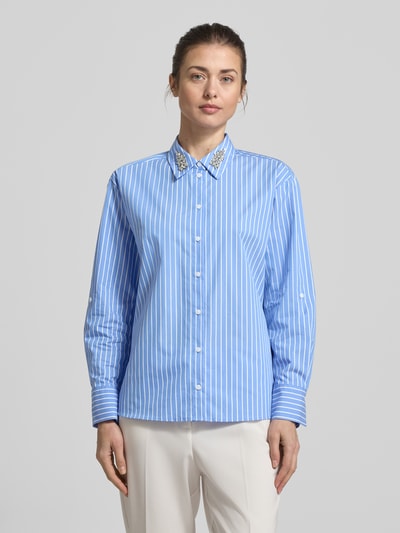 COMMA Regular fit overhemdblouse met siersteentjes Bleu - 4