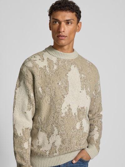 BOSS Orange Sweter z dzianiny o luźnym kroju z dodatkiem wełny model ‘KRADAR’ Piaskowy 3