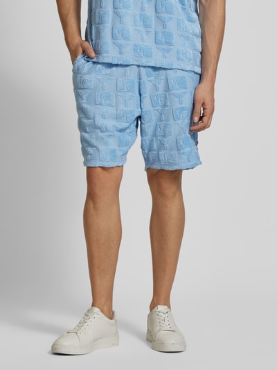 CARLO COLUCCI Regular fit sweatshorts met structuurmotief, model 'BEACHWEAR' Lichtblauw - 4