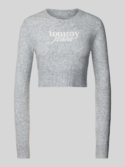 Tommy Jeans Cropped Strickpullover mit Label-Print Mittelgrau 1