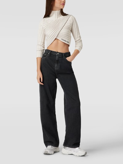 Calvin Klein Jeans Kort shirt met lange mouwen in gebreide look, model 'WRAP' Offwhite - 1