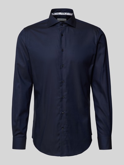 Profuomo Slim fit zakelijk overhemd met haaikraag, model 'Cutaway' Marineblauw - 2