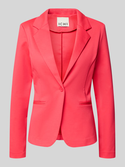 Produktfoto, Regular Fit Blazer mit Viskose-Anteil Modell 'Kate' von ICHI, elastyczna mieszanka materiałów z dodatkiem wiskozy, krój regular fit, taliowany, kołnierz z połami, kieszenie z wypustkami, zapięcie na guzik, długość tyłu w rozmiarze S: 59 cm, szerokość w rozmiarze S: 44 cm, długość rękawów w rozmiarze S: 64 cm, intensywnie różowy kolor, gładka tekstura.