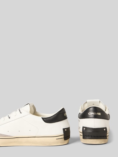 Produktfoto, Sneaker mit Motiv-Print Modell 'Distressed' von Crime London für Herren, abgerundete Passform, Logo-Detail, Schnürverschluss, profilierte Sohle, Absatzhöhe 3 cm, Schafthöhe 7 cm, Schaftweite 9 cm, Creme und Schwarz mit Vintage-Struktur.
