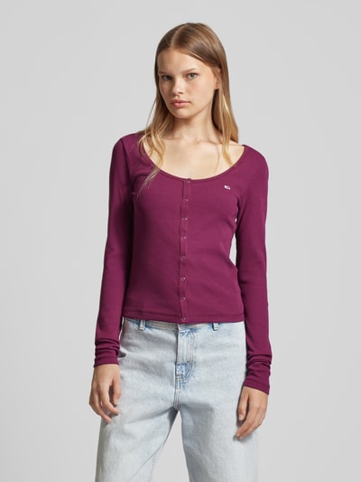 Tommy Jeans Slim fit shirt met lange mouwen en ronde hals, model 'BUTTON THRU' Prune - 4