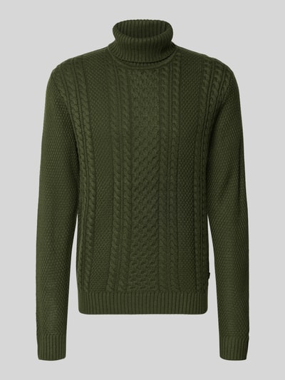 Jack & Jones Rollkragenpullover mit Zopfmuster Modell 'PAUL' Dunkelgruen 2