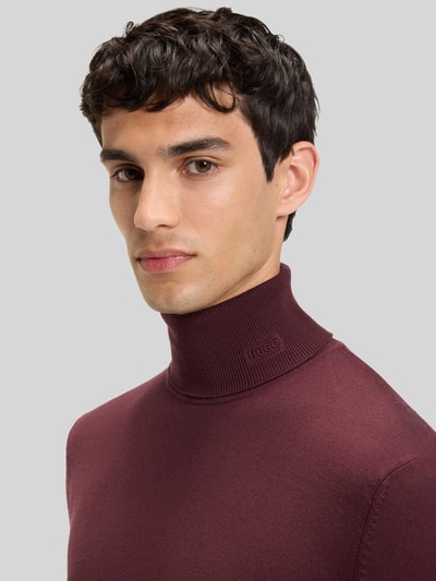 HUGO Regular fit coltrui van merinowol, model 'SAN THOMAS' Bordeaux - 3