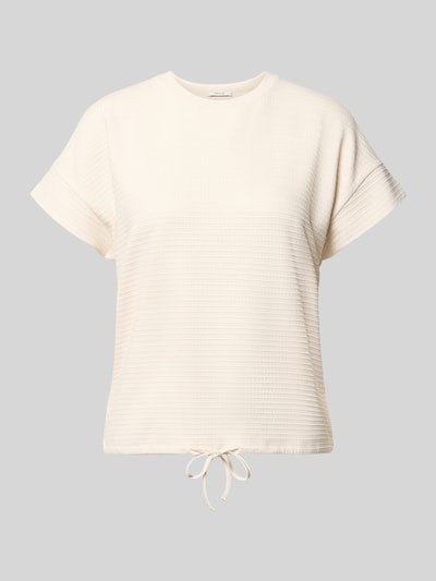 Productfoto, Regular Fit T-shirt uit viscosemix model 'Solke' van OPUS in crème met structuurpatroon en tunnelkoord in de zoom, dames.