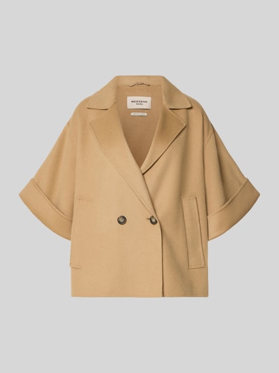 Produktfoto, Regular Fit Kurzmantel aus reiner Schurwolle Modell 'NEO' von Weekend Max Mara in Beige mit Reverskragen und kurzen Umschlagärmeln, gebürstete Textur, seitliche Leistentaschen, einfarbig, doppelter 1-Knopf-Verschluss