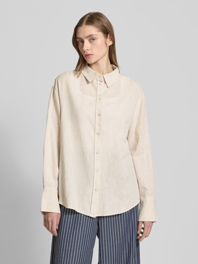 Gina Tricot Regular fit overhemdblouse van linnen met doorknoopsluiting Camel - 4