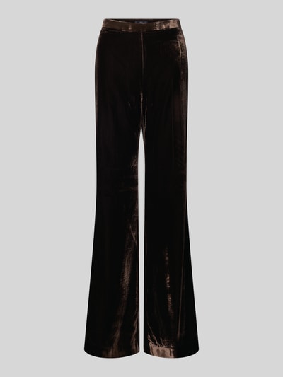 Produktfoto, Hose aus Viskose-Mix Modell 'PEPPER' von Mango in Braun, samtige Textur, weites Bein, seitlicher Reißverschluss, Damen