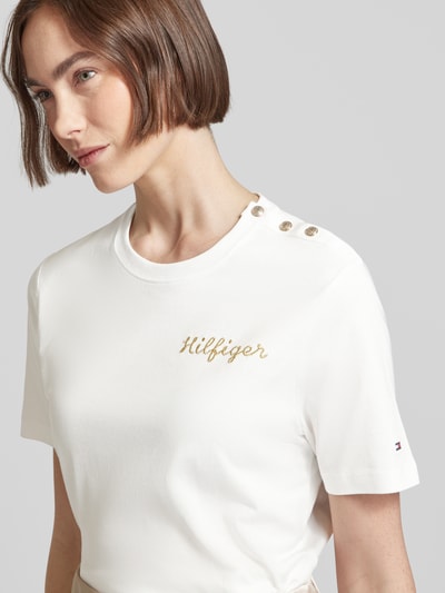 Tommy Hilfiger T-shirt met knoopsluiting Ecru - 3