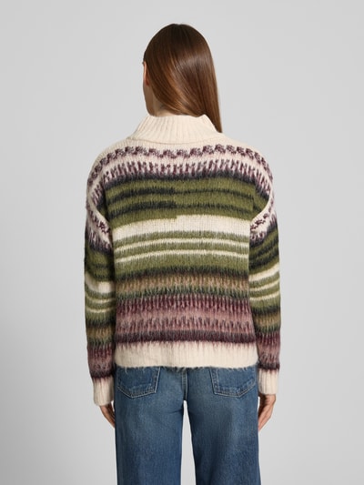 More & More Blouse met streepmotief en opstaande kraag Olijfgroen - 5