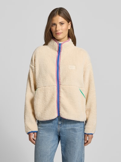 Jake*s Casual Fleecejacke mit Stehkragen und Label-Stitching Ecru 4