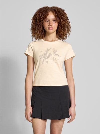 Review T-Shirt mit geripptem Rundhalsausschnitt Beige 4