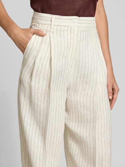 Kobiece model prezentuje Wide Leg Leinenhose mit Tunnelzug Modell 'PELOTA' von Max Mara, efekt: jednolity kolor, krój: spodnie z szerokimi nogawkami, zapięcie: tunel, ściągacz: elastyczny, wpuszczane kieszenie, materiał: len, zbliżenie na górną część spodni