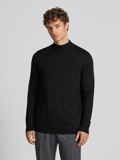 Profuomo Sweter z wełny merynosowej ze stójką Czarny 4