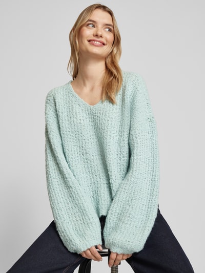 Vero Moda Oversized gebreide pullover met V-hals, model 'JULIETTE' Rietgroen - 3