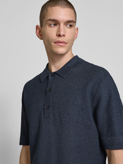 Wood Wood Relaxed Fit Poloshirt in Strick-Optik Blau 3