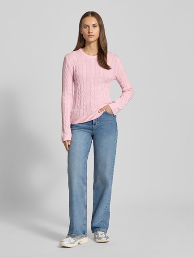 Gina Tricot Strickpullover mit Zopfmuster Rosa 1