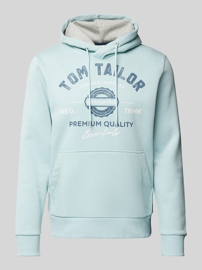 Tom Tailor Bluza o kroju regular fit z mieszanki bawełny z kapturem i nadrukiem z logo Miętowy 2