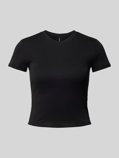 Only T-shirt z prążkowanym, okrągłym dekoltem model ‘ELINA’ Czarny 2