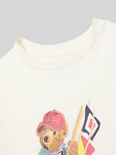 Produktfoto, Regular Fit T-Shirt aus reiner Baumwolle von Polo Ralph Lauren Kids in Unifarben mit Motiv-Print, Label-Schriftzug, Rundhals, Kurzarm, Feinrippstruktur.