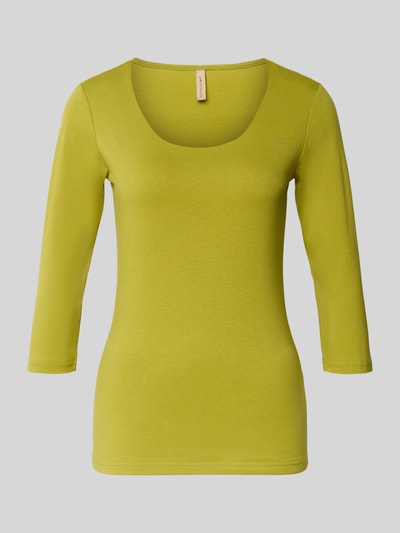 Productfoto, T-shirt met 3/4-mouw model 'Pylle' van Soyaconcept, katoenmix met stretch, slim fit, ronde hals, ruglengte maat S 61 cm, geelgroene kleur