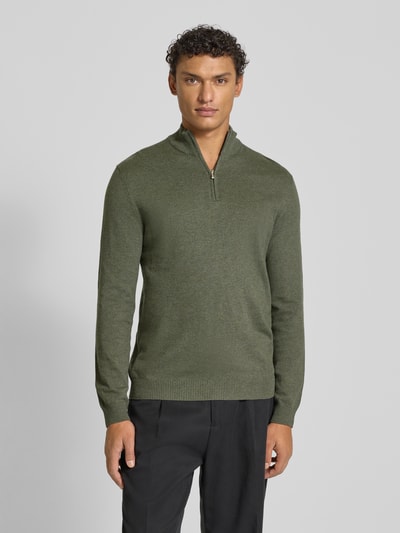 Only & Sons Regular Fit Troyer aus Baumwoll-Viskose-Mix Modell 'LOUI' Mittelgrau Melange 4