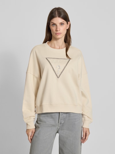 Guess Sweatshirt mit Logo und Ziersteinbesatz Modell 'RACHELE' Beige 4