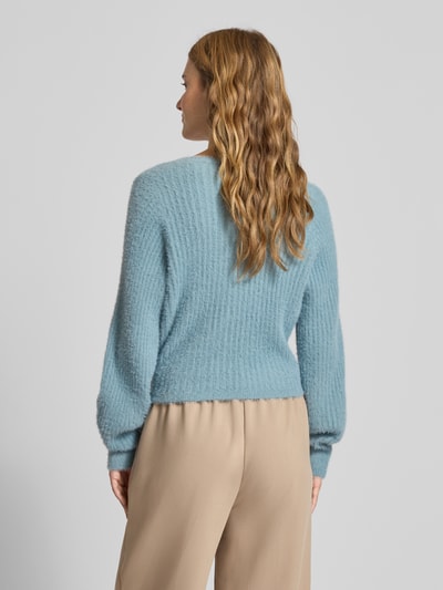 Only Regular fit gebreid jack met ribmotief, model 'AMANDA' Oceaanblauw - 5