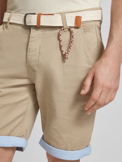 Redefined Rebel Regular fit korte broek met riem in gevlochten look, model 'MAGNUS' Beige - 3